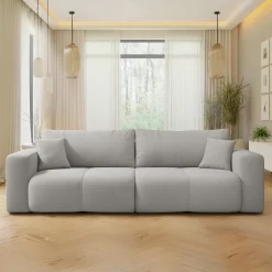 Garnero Arredamenti Divani Lineari|Divani Letto-Divano letto 3 posti 248x90cm con contenitore in Floty Tessuto Velo Grigio Chiaro