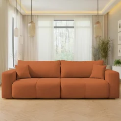 Garnero Arredamenti Divani Lineari|Divani Letto-Divano letto 3 posti 248x90cm con contenitore in Floty Tessuto Velo Rosso Mattone