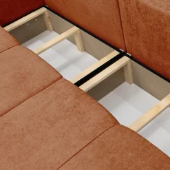 Garnero Arredamenti Divani Lineari|Divani Letto-Divano letto 3 posti 248x90cm con contenitore in Floty Tessuto Velo Rosso Mattone