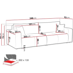 Garnero Arredamenti Divani Lineari|Divani Letto-Divano letto 3 posti 248x90cm con contenitore in Floty Tessuto Velo Rosso Mattone