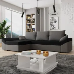 Garnero Arredamenti Divani Angolari|Divani Letto-Divano letto 3 posti 240x145cm matrimoniale angolare grigio nero Appia Tessuto Vellutato Alova Grigio Nero