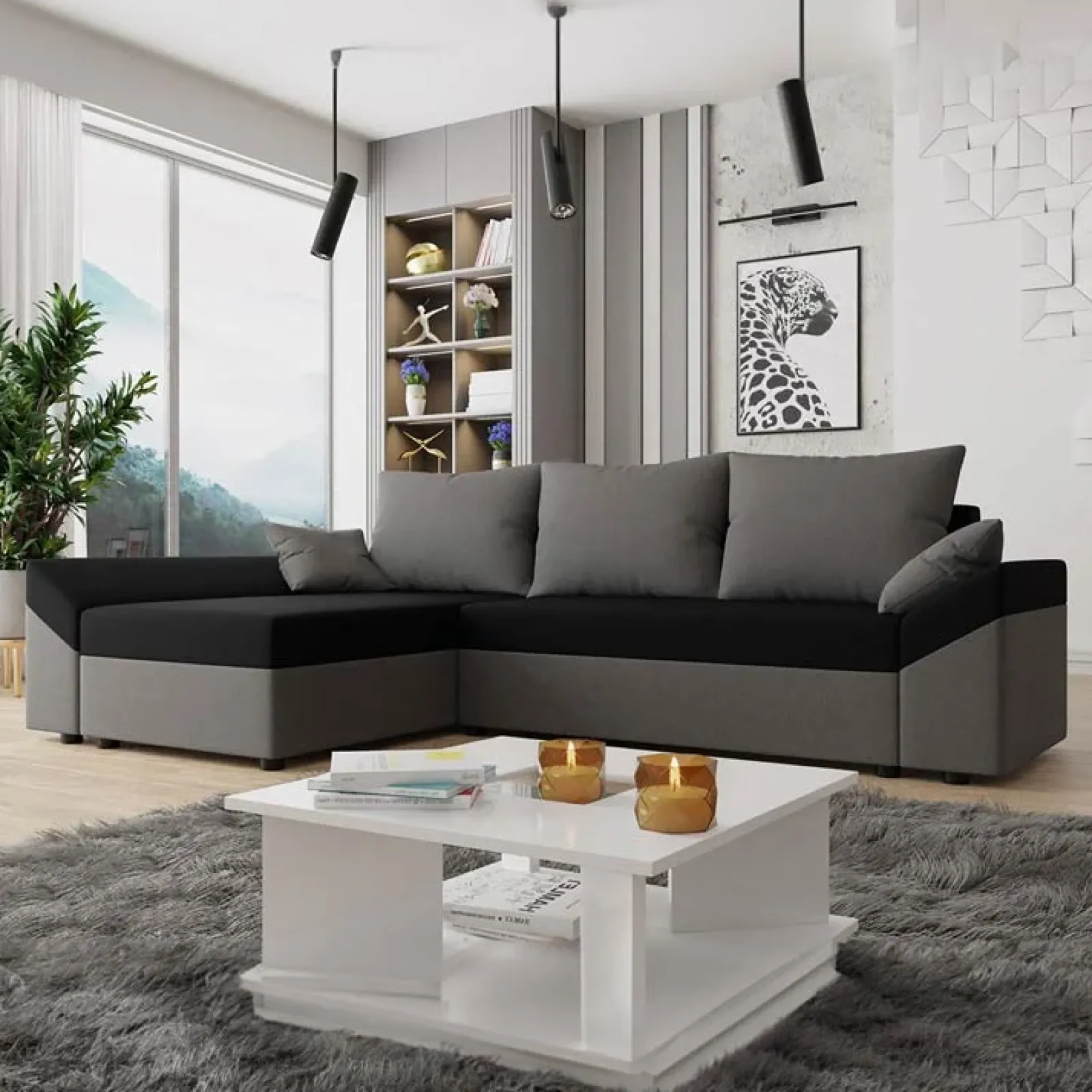 Garnero Arredamenti Divani Angolari|Divani Letto-Divano letto 3 posti 240x145cm matrimoniale angolare grigio nero Appia Tessuto Vellutato Alova Grigio Nero
