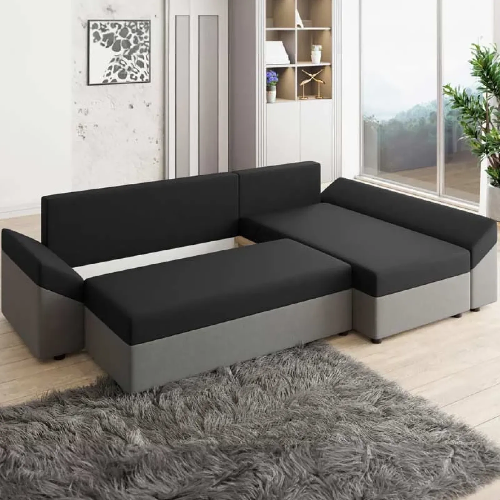 Garnero Arredamenti Divani Angolari|Divani Letto-Divano letto 3 posti 240x145cm matrimoniale angolare grigio nero Appia Tessuto Vellutato Alova Grigio Nero