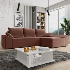 Garnero Arredamenti Divani Angolari|Divani Letto-Divano letto 3 posti 240x145cm matrimoniale angolare rosa Appia Tessuto Felpato Kronos Rosa