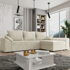 Garnero Arredamenti Divani Angolari|Divani Letto-Divano letto 3 posti 240x145cm matrimoniale angolare velluto a coste beige Appia Velluto Poso Beige