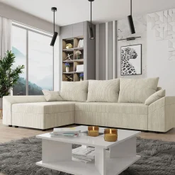 Garnero Arredamenti Divani Angolari|Divani Letto-Divano letto 3 posti 240x145cm matrimoniale angolare velluto a coste beige Appia Velluto Poso Beige