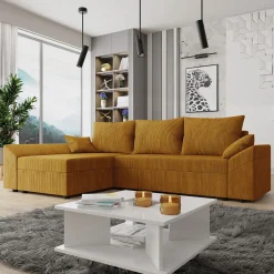 Garnero Arredamenti Divani Angolari|Divani Letto-Divano letto 3 posti 240x145cm matrimoniale angolare velluto a coste senape ocra Appia Velluto Poso Senape