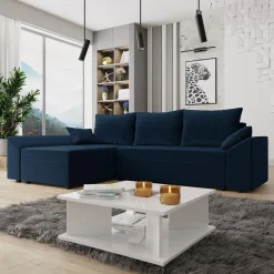 Garnero Arredamenti Divani Angolari|Divani Letto-Divano letto 3 posti 240x145cm matrimoniale angolare blu Appia Tessuto felpato Kronos Blu