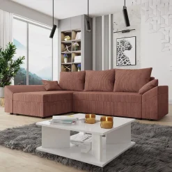 Garnero Arredamenti Divani Angolari|Divani Letto-Divano letto 3 posti 240x145cm matrimoniale angolare velluto a coste rosa Appia Velluto Poso Rosa