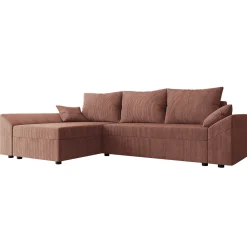 Garnero Arredamenti Divani Angolari|Divani Letto-Divano letto 3 posti 240x145cm matrimoniale angolare velluto a coste rosa Appia Velluto Poso Rosa