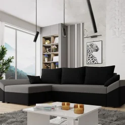 Garnero Arredamenti Divani Angolari|Divani Letto-Divano letto 3 posti 240x145cm matrimoniale angolare nero grigio Appia Tessuto Vellutato Alova Nero Grigio