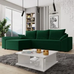 Garnero Arredamenti Divani Angolari|Divani Letto-Divano letto 3 posti 240x145cm matrimoniale angolare verde Appia Tessuto Felpato Kronos Verde