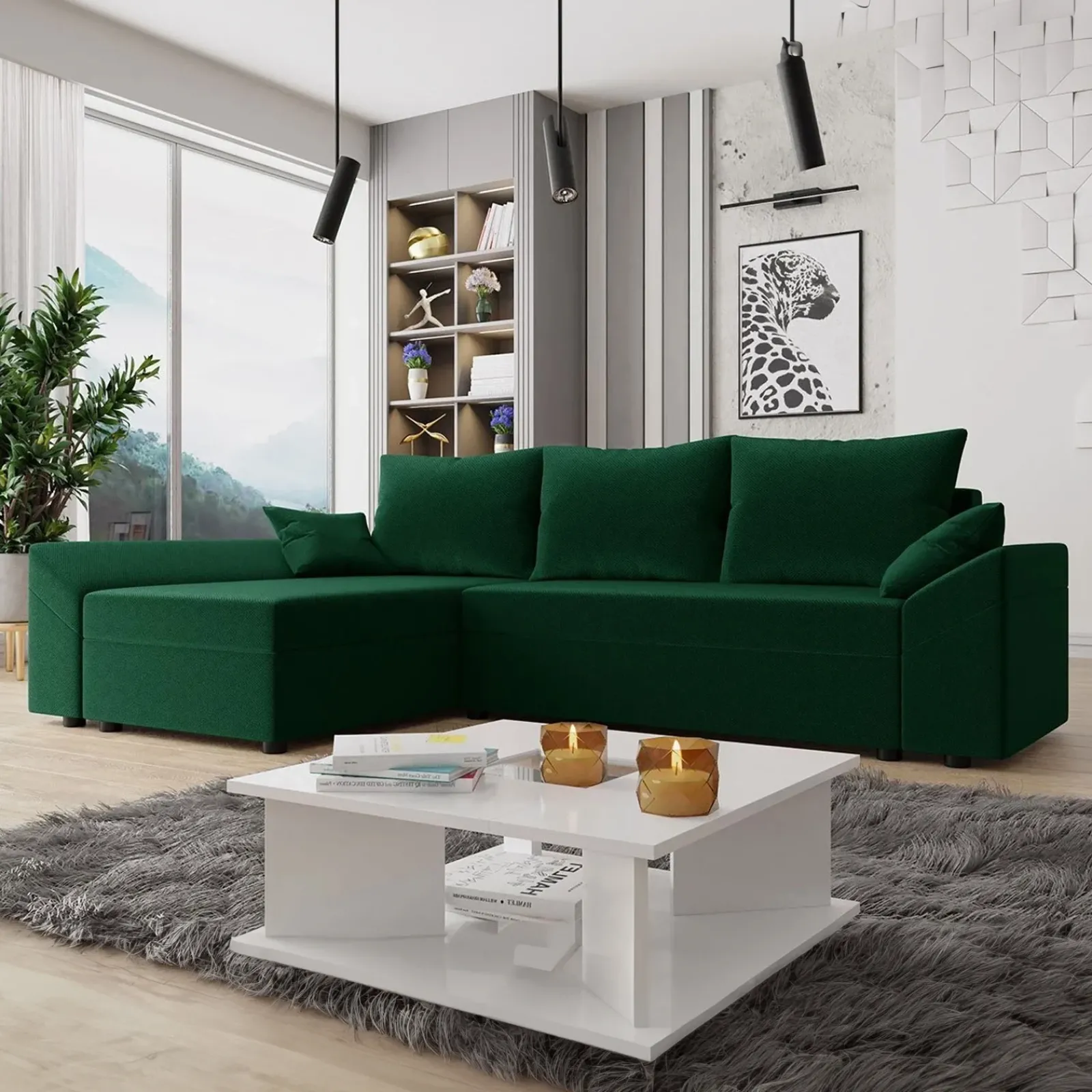 Garnero Arredamenti Divani Angolari|Divani Letto-Divano letto 3 posti 240x145cm matrimoniale angolare verde Appia Tessuto Felpato Kronos Verde