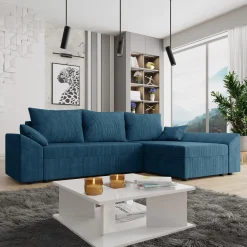 Garnero Arredamenti Divani Angolari|Divani Letto-Divano letto 3 posti 240x145cm matrimoniale angolare velluto a coste blu Appia Velluto Poso Blu