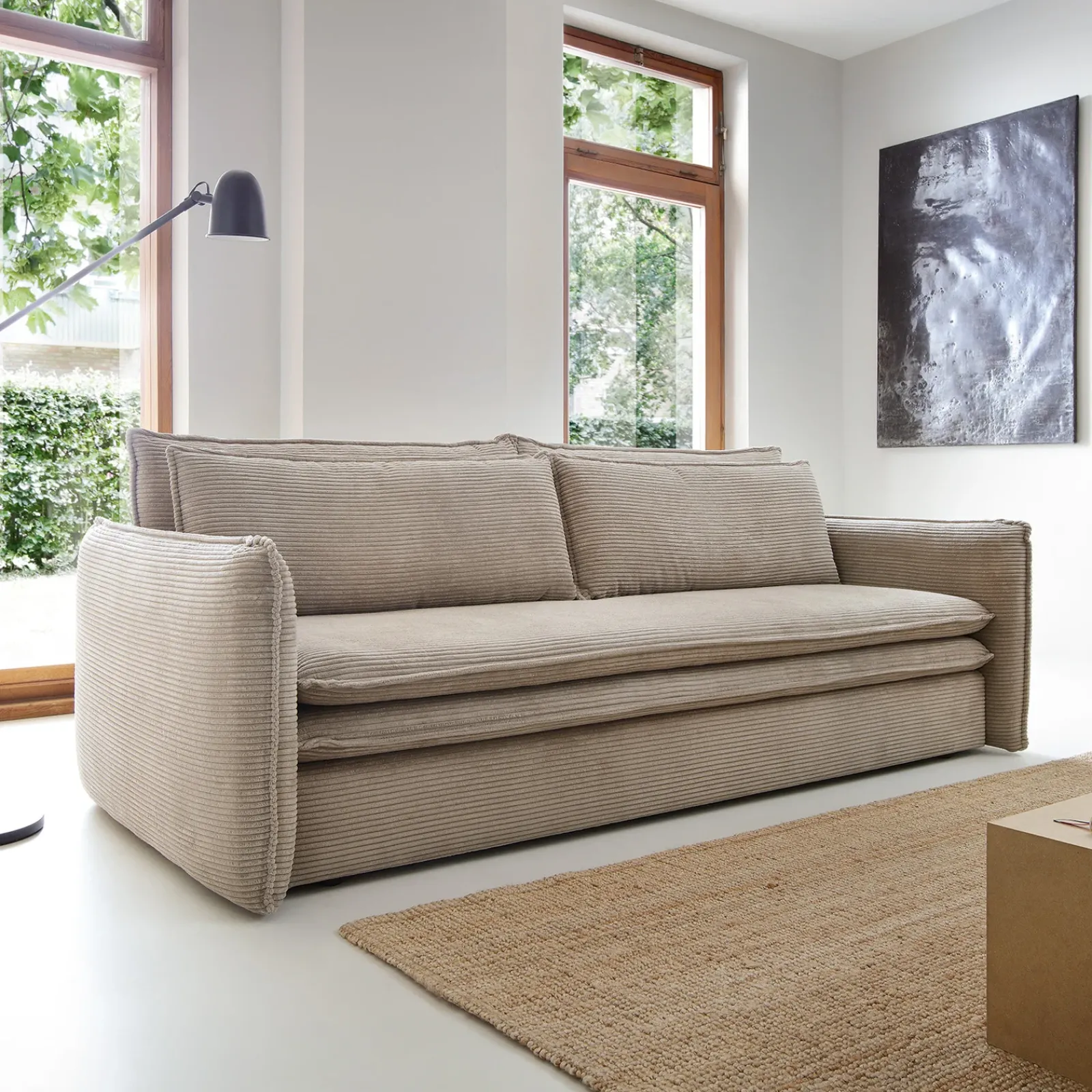 Garnero Arredamenti Divani Letto|Divani Letto-Divano letto 3 posti 229x103cm velluto a coste tortora Softure