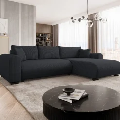 Garnero Arredamenti Divani Angolari|Divani Letto-Divano letto angolare 4 posti 285x188cm con contenitore tessuto velluto a coste nero Soft Velluto a Coste Poso Nero