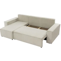 Garnero Arredamenti Divani Angolari|Divani Letto-Divano letto angolare 3 posti 244x145cm con box contenitore velluto a coste beige Ploffy