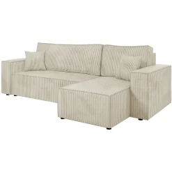 Garnero Arredamenti Divani Angolari|Divani Letto-Divano letto angolare 3 posti 244x145cm con box contenitore velluto a coste beige Ploffy