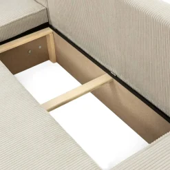 Garnero Arredamenti Divani Angolari|Divani Letto-Divano letto angolare 3 posti 244x145cm con box contenitore velluto a coste beige Ploffy