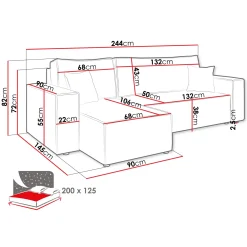 Garnero Arredamenti Divani Angolari|Divani Letto-Divano letto angolare 3 posti 244x145cm con box contenitore velluto a coste beige Ploffy