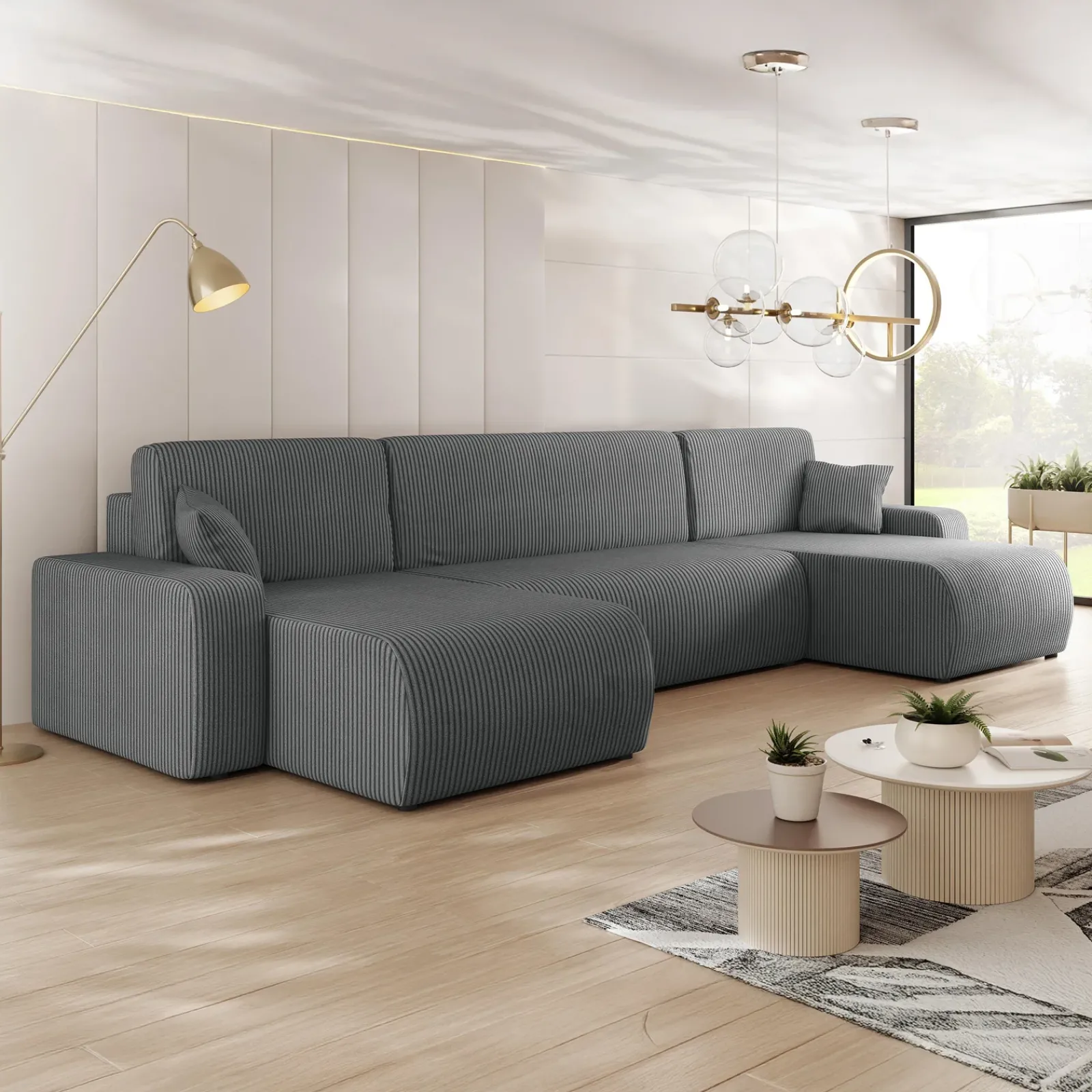 Garnero Arredamenti Divani Angolari|Divani Letto-Divano letto angolare 5 posti 312x145cm con contenitore a coste antracite Slurp Velluto Poso Antracite