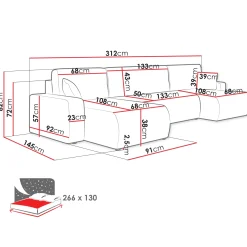 Garnero Arredamenti Divani Angolari|Divani Letto-Divano letto angolare 5 posti 312x145cm con contenitore a coste antracite Slurp Velluto Poso Antracite