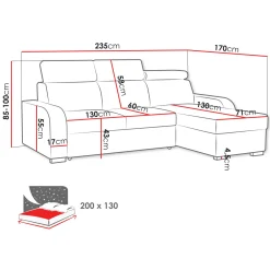 Garnero Arredamenti Divani Angolari|Divani Letto-Divano letto angolare 3 posti 235x170cm con box contenitore grigio Tebro