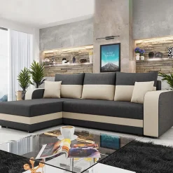 Garnero Arredamenti Divani Angolari|Divani Letto-Divano letto angolare 3 posti 237x139cm reversibile grigio beige Ponza Tessuto Treccia Fine Lux Grigio Beige