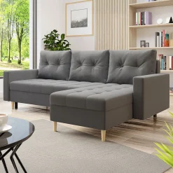 Garnero Arredamenti Divani Angolari|Divani Letto-Divano letto angolare 3 posti 231x147cm con box contenitore grigio Venezia