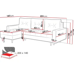 Garnero Arredamenti Divani Angolari|Divani Letto-Divano letto angolare 3 posti 231x147cm con box contenitore grigio Venezia