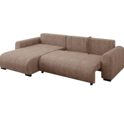 Garnero Arredamenti Divani Angolari|Divani Letto-Divano letto angolare 4 posti 285x188cm con contenitore tessuto bouclé marrone chiaro Soft Tessuto Bouclè Marrone Chiaro