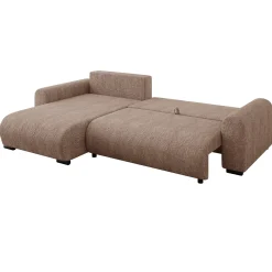 Garnero Arredamenti Divani Angolari|Divani Letto-Divano letto angolare 4 posti 285x188cm con contenitore tessuto bouclé marrone chiaro Soft Tessuto Bouclè Marrone Chiaro