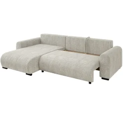 Garnero Arredamenti Divani Angolari|Divani Letto-Divano letto angolare 4 posti 285x188cm con contenitore Soft Tessuto Bouclé Beige Chiaro