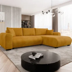 Garnero Arredamenti Divani Angolari|Divani Letto-Divano letto angolare 4 posti 285x188cm con contenitore imbottito tessuto giallo senape Soft Tessuto Wave Senape