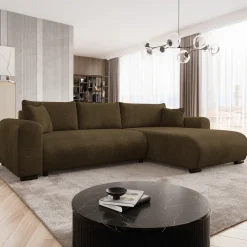 Garnero Arredamenti Divani Angolari|Divani Letto-Divano letto angolare 4 posti 285x188cm con contenitore imbottito tessuto marrone Soft Tessuto Wave Marrone