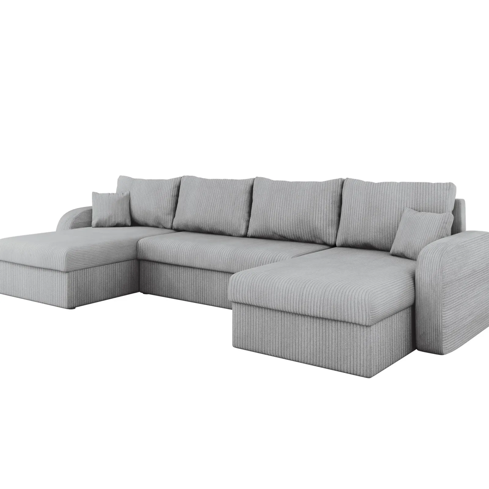 Garnero Arredamenti Divani Panoramici|Divani Angolari-Divano letto angolare 5 posti 304cm con contenitore velluto a coste grigio Assunta Velluto Poso Grigio