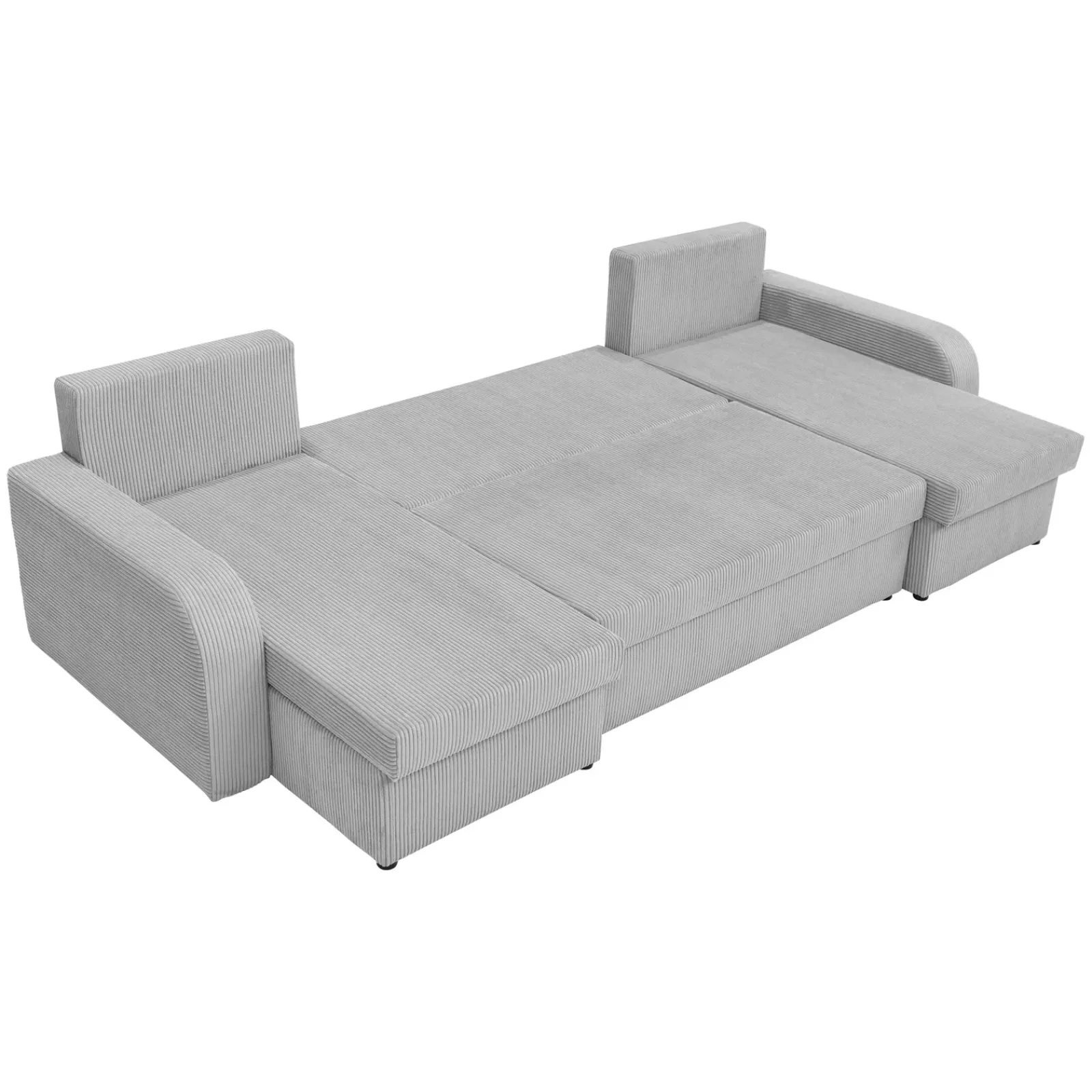 Garnero Arredamenti Divani Panoramici|Divani Angolari-Divano letto angolare 5 posti 304cm con contenitore velluto a coste grigio Assunta Velluto Poso Grigio