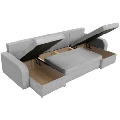 Garnero Arredamenti Divani Panoramici|Divani Angolari-Divano letto angolare 5 posti 304cm con contenitore velluto a coste grigio Assunta Velluto Poso Grigio