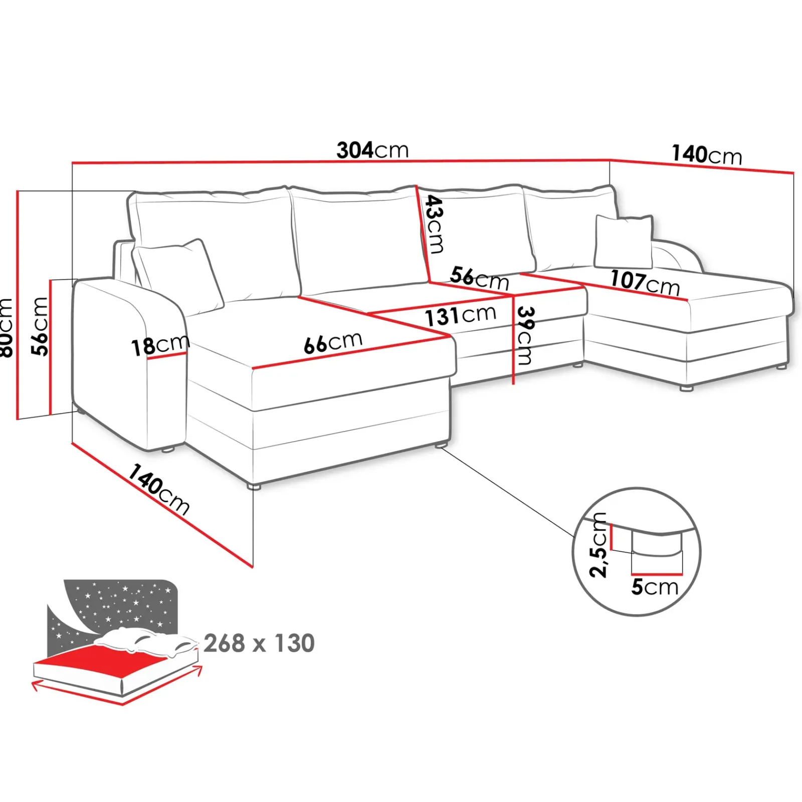 Garnero Arredamenti Divani Panoramici|Divani Angolari-Divano letto angolare 5 posti 304cm con contenitore velluto a coste grigio Assunta Velluto Poso Grigio