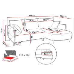 Garnero Arredamenti Divani Angolari|Divani Letto-Divano letto angolare 3 posti 244x165cm tessuto grigio antracite Lollypop Tessuto Peluche Onega Antracite