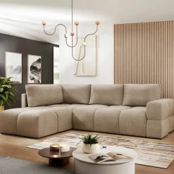 Garnero Arredamenti Divani Angolari|Divani Letto-Divano letto angolare 3 posti 267x185cm box contenitore beige sabbia Sottovoce Tessuto Artico Beige Sabbia