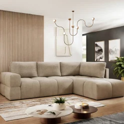 Garnero Arredamenti Divani Angolari|Divani Letto-Divano letto angolare 3 posti 267x185cm box contenitore beige sabbia Sottovoce Tessuto Artico Beige Sabbia