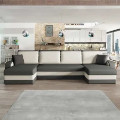Garnero Arredamenti Divani Panoramici|Divani Angolari-Divano letto angolare 5 posti 304cm contenitore grigio écru Assunta Tessuto Vellutato Alova Grigio Beige