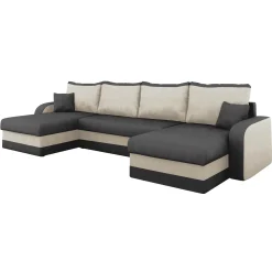 Garnero Arredamenti Divani Panoramici|Divani Angolari-Divano letto angolare 5 posti 304cm contenitore grigio écru Assunta Tessuto Vellutato Alova Grigio Beige