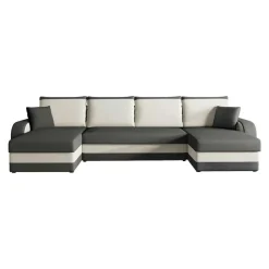Garnero Arredamenti Divani Panoramici|Divani Angolari-Divano letto angolare 5 posti 304cm contenitore grigio écru Assunta Tessuto Vellutato Alova Grigio Beige