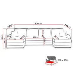 Garnero Arredamenti Divani Panoramici|Divani Angolari-Divano letto angolare 5 posti 304cm contenitore grigio écru Assunta Tessuto Vellutato Alova Grigio Beige