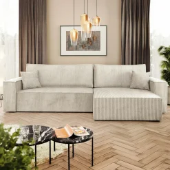 Garnero Arredamenti Divani Angolari|Divani Letto-Divano letto angolare 4 posti 272x145cm con box contenitore velluto a coste beige Ploffy