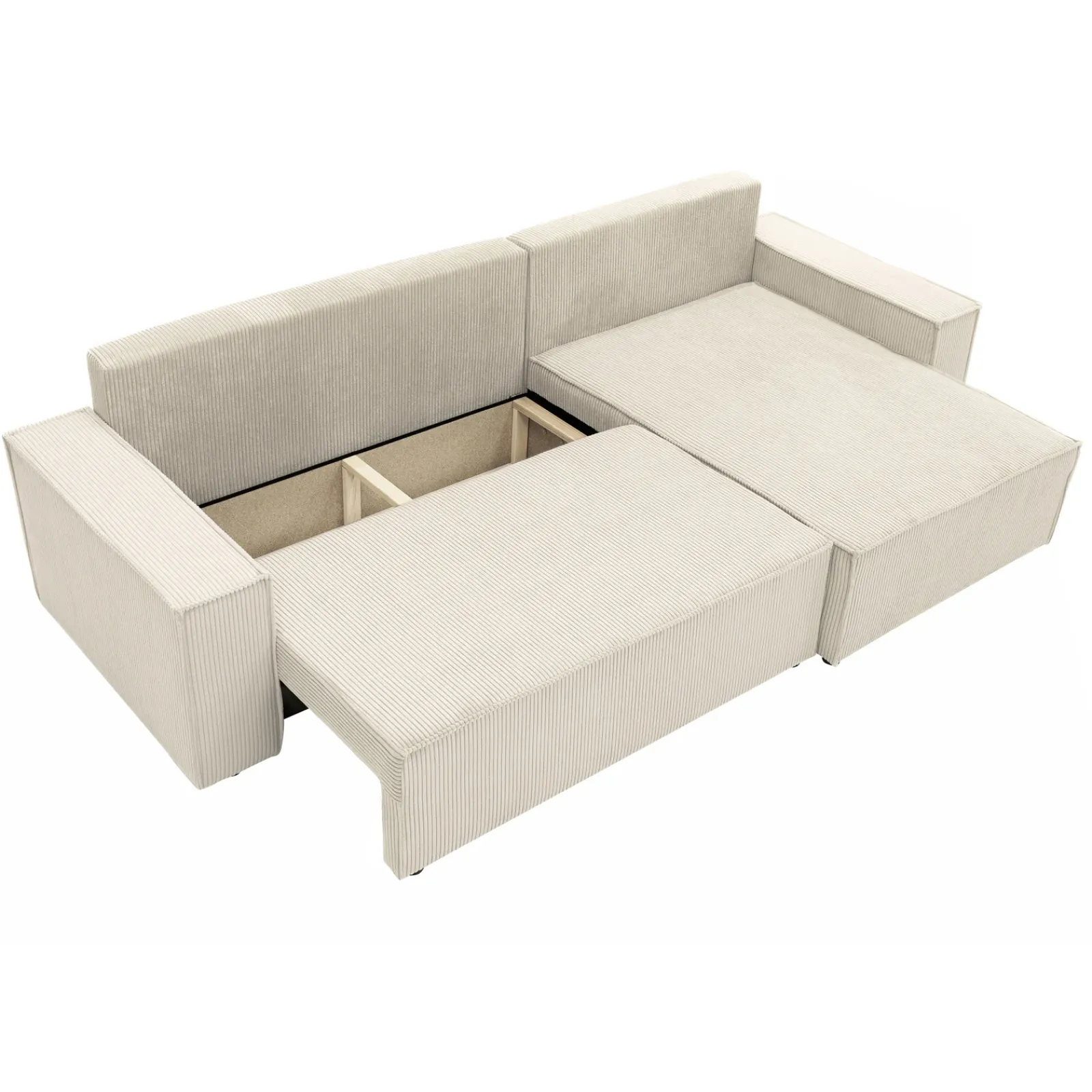 Garnero Arredamenti Divani Angolari|Divani Letto-Divano letto angolare 4 posti 272x145cm con box contenitore velluto a coste beige Ploffy