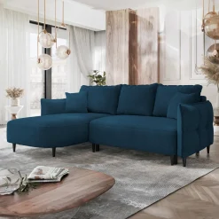 Garnero Arredamenti Divani Angolari|Divani Letto-Divano letto angolare 3 posti 244x165cm tessuto blu Lollypop Tessuto Peluche Onega Blu