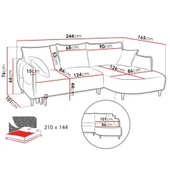 Garnero Arredamenti Divani Angolari|Divani Letto-Divano letto angolare 3 posti 244x165cm tessuto blu Lollypop Tessuto Peluche Onega Blu
